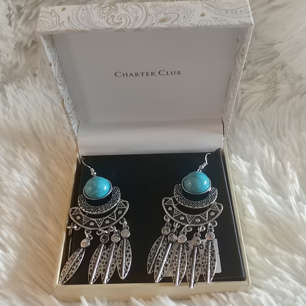 CHARTER CLUB Boho Southwestern Turquoise Long Earrings NWT